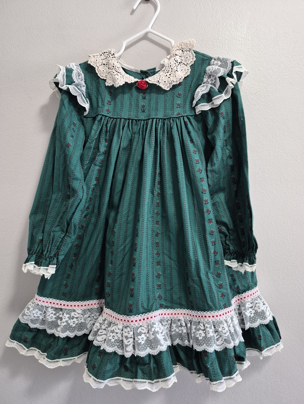 Bryan Vintage Tulip Lace Ruffle Girls Dress 80s Size 5